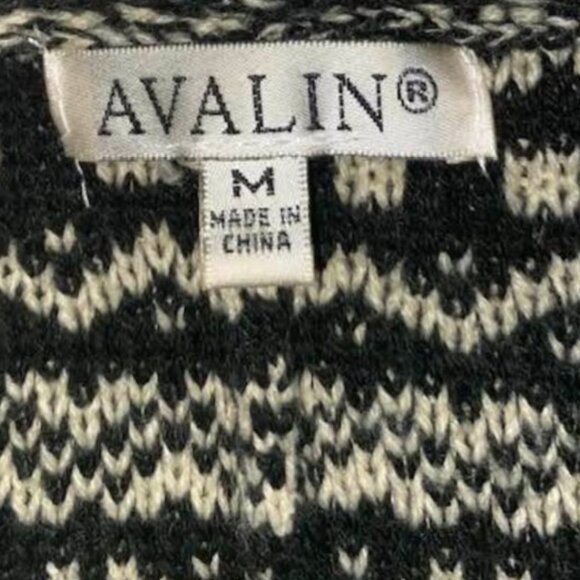 AVALIN Boho Chic Fringe Open Knit Cardigan Sweater Jacket | Black Cream Aztec Ta - Picture 5 of 7